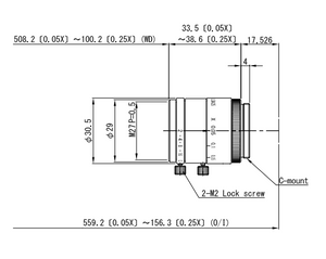 VS Technology VS-LDA25 2/3" 25mm F2.0 Manual Iris & Focus Distortionless Macro C-Mount Lens, 3 Megapixel Rated
