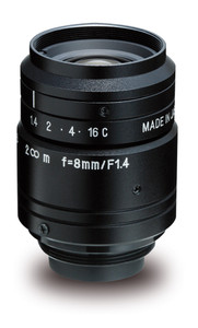 Kowa LM8JC1MS 2/3" 8.0mm F1.4 Manual Iris C-Mount Lens w/ Locking Screws and Marking Settings for Iris and Focus, 2 Megapixel Rated