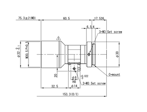 VS Technology VS-TCH05-65CO 2/3" Telecentric C-Mount Lens, 0.5X, WD=65mm, 2 Megapixel Rated, Coaxial Type