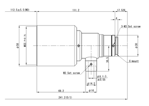 VS Technology VS-TCM022-110CO-1/1.8" Telecentric C-Mount Lens, 0.22X, WD=110mm, 5 Megapixel Rated, Coaxial Type VS Technology VS-TCM022-110CO-1/1.8" Telecentric C-Mount Lens, 0.22X, WD=110mm, 5 Megapixel Rated, Coaxial Type