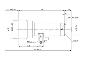 VS Technology VS-TCM03-150CO 2/3" Telecentric C-Mount Lens, 0.3X, WD=150mm, 5 Megapixel Rated, Coaxial Type