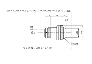 VS Technology VS-MC024 2/3" 0.24X-0.6X Variable Magnification Macro C-Mount Lens with Working F# 4.1-5.1, W.D. 105.9-221.0mm, No Distortion