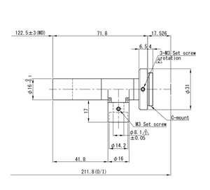 VS Technology VS-TC08-120CO 1/2" Telecentric C-Mount Lens, 0.8X, WD=120mm, Megapixel Rated, Coaxial Type