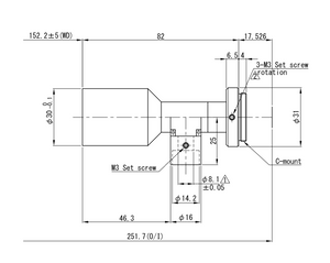 VS Technology VS-TC05-150CO 1/2" Telecentric C-Mount Lens, 0.5X, WD=150mm, Megapixel Rated, Coaxial Type
