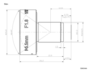 Azure Photonics AZURE-05518MAC 1/1.8" 6mm F1.88 Fixed Iris M12 Mount (S-Mount) Lens Azure Photonics AZURE-05518MAC 1/1.8" 6mm F1.88 Fixed Iris M12 Mount (S-Mount) Lens