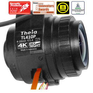 Theia Technologies ML410P-IQ 1/1.7" 4-10mm F1.4 Vari-Focal P-Iris C-Mount Lens, 4K Ultra HD, 12 Megapixel Rated, Motorized Zoom & Focus, IRC with Limit Switch, IQ Lens System Callibration Data