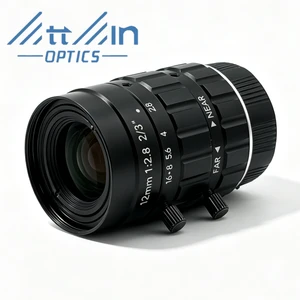 Attain Optics C1223 2/3" 12mm F2.8 Manual Iris C-Mount Lens, 2.5 Micron Pixels, 12 MP Rated