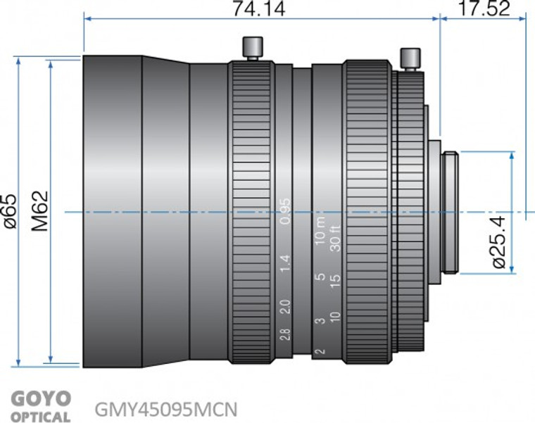 Goyo Optical GMY45095MCN 1" 50mm F0.95 Manual Iris C-Mount Lens, M62 x P0.75 Filter Thread