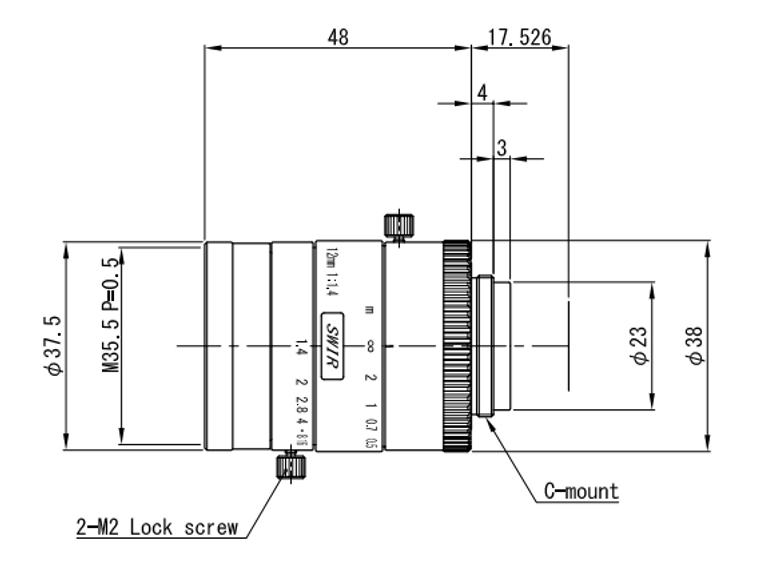 VS Technology VS-1214H1-SWIR 1" 12mm F1.4 Manual Iris C-Mount Lens, 5 Megapixel Rated, SWIR Type (700-2000nm)