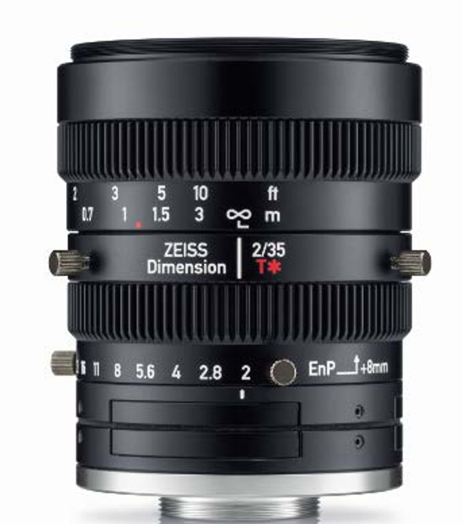 Zeiss Dimension 2/35 4/3" 35mm F2.0 Manual Focus & Iris C-Mount Lens, Compact and Ruggedized Design, Visible and Near IR Optimized