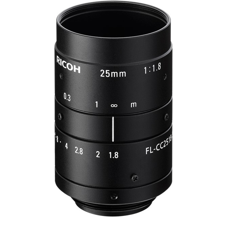 Ricoh FL-CC2518-5MX 2/3" 25mm F1.8 Manual Iris C-Mount Lens, Low Distortion, High Contrast, 5 Megapixel Rated