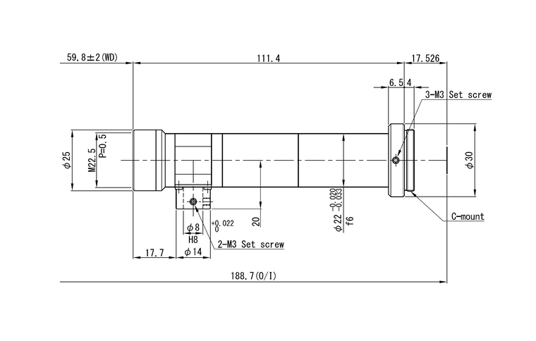 VS Technology VS-TCH3-60CO 2/3" Telecentric C-Mount Lens, 3.0X, WD=60mm, 2 Megapixel Rated, Coaxial Type