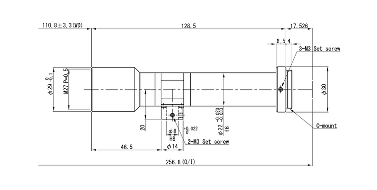 VS Technology VS-TCH1.5-110CO 2/3" Telecentric C-Mount Lens, 1.5X, WD=110mm, 2 Megapixel Rated, Coaxial Type