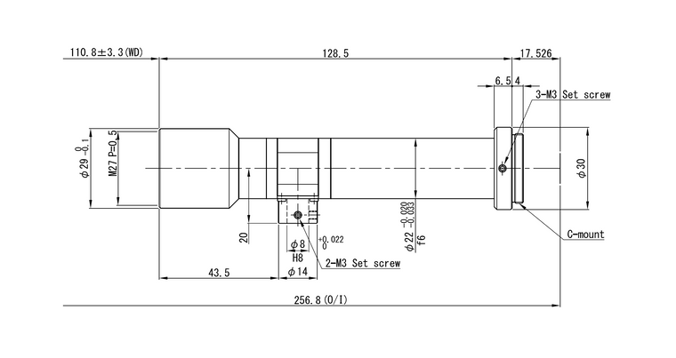 VS Technology VS-TCH2-110CO 2/3" Telecentric C-Mount Lens, 2.0X, WD=110mm, 2 Megapixel Rated, Coaxial Type