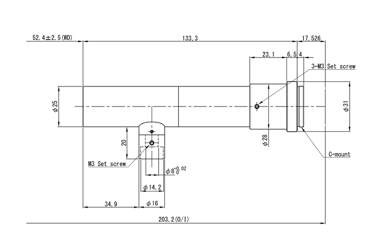 VS Technology VS-TCM4-50CO 4/3" Telecentric C-Mount Lens, 4.0X, WD=50mm, 5 Megapixel Rated, Coaxial Type