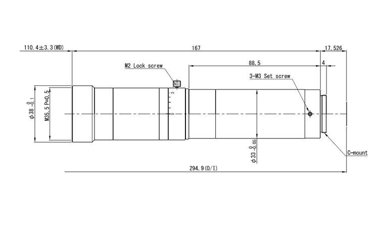 VS Technology VS-THV2-110/S 1" Telecentric C-Mount Lens, 2.0X, WD=110mm, 5 Megapixel Rated