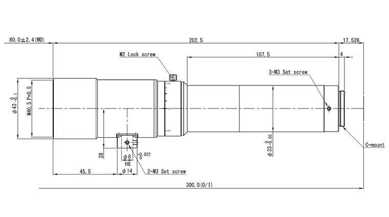 VS Technology VS-THV2-80CO/S 1.1" Telecentric C-Mount Lens, 2.0X, WD=80mm, 5 Megapixel Rated, Coaxial Type