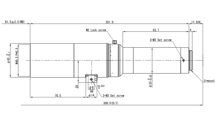 VS Technology VS-THV3-80CO/S 1.1" Telecentric C-Mount Lens, 3.0X, WD=80mm, 5 Megapixel Rated, Coaxial Type