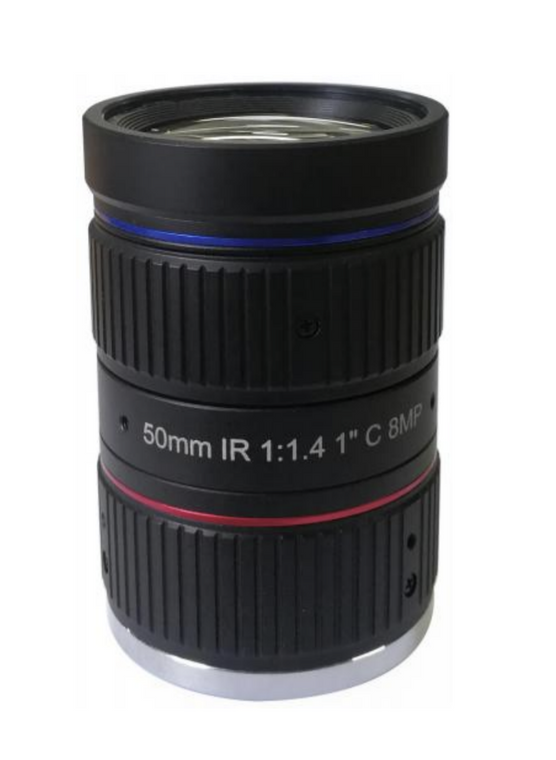 FOCtek C-M50IR(8MP)-1F14 1" 50mm F1.4 Manual Iris & Focus C-Mount Lens, IR Corrected, 8 Megapixel Rated