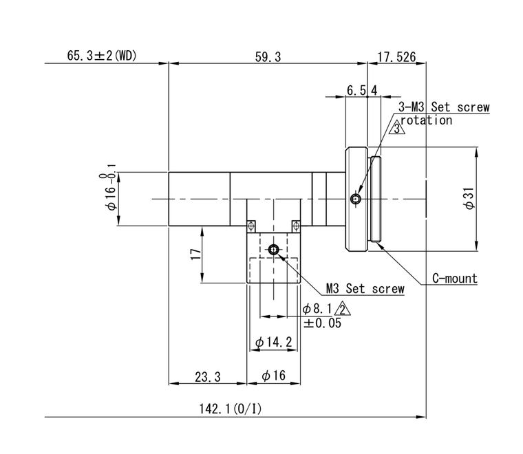 VS Technology VS-TC3-65CO 2/3" Telecentric C-Mount Lens, 3X, WD=65mm, Megapixel Rated, Coaxial Type