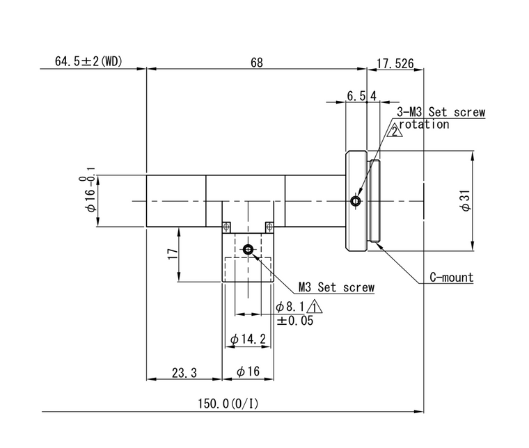 VS Technology VS-TC4-65CO 2/3" Telecentric C-Mount Lens, 4X, WD=65mm, Megapixel Rated, Coaxial Type