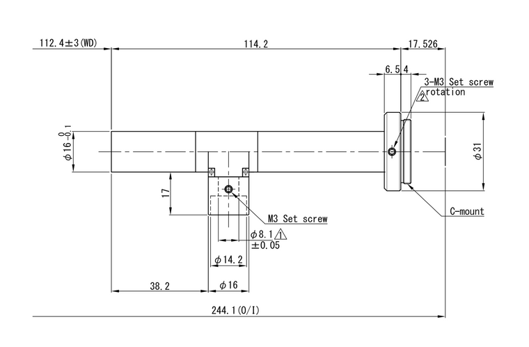 VS Technology VS-TC6-110CO-LD 2/3" Telecentric C-Mount Lens, 6X, WD=110mm, Megapixel Rated, Coaxial Type