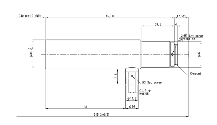 VS Technology VS-TC07-340CO 1/2" Telecentric C-Mount Lens, 0.7X, WD=340mm, Megapixel Rated, Coaxial Type