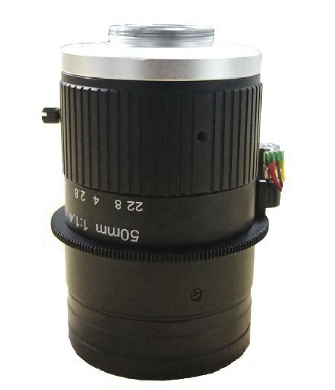 FOCtek C-M50(12MP)-11F14-E  1.1" 50mm Motorized Focus with F1.4 Manual Iris C-Mount Lens, 12 Megapixel Rated