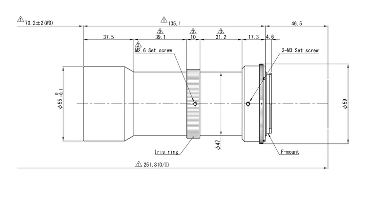 VS Technology VS-LTC1-70-35/FS Large Format Telecentric F-Mount Lens, 1.0X, WD=70mm, 35mm Image Circle