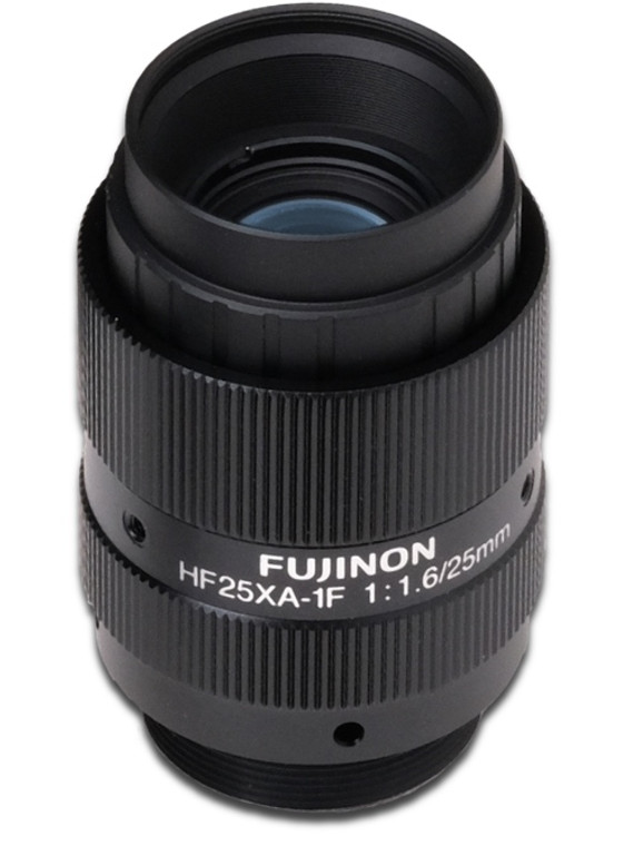 Fujinon HF25XA-1F 2/3" 25mm F1.6/F4.6/F9.2 Fixed Iris & Focus C-Mount Lens, Ruggedized Type, Compact Size, 5 Megapixel Rated