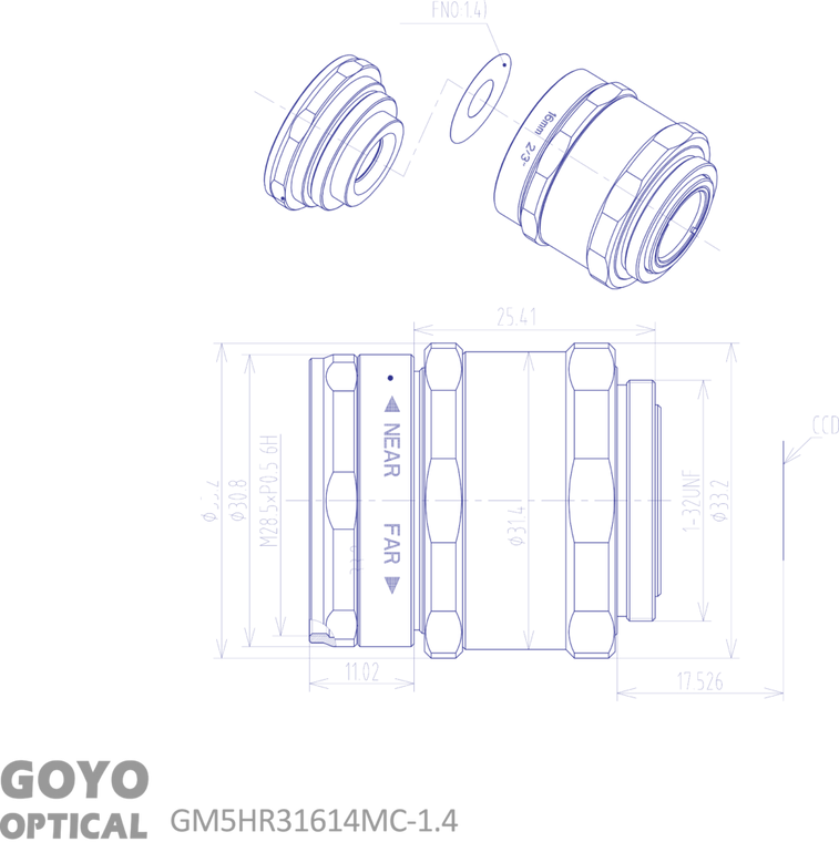 Goyo Optical GM5HR31614MC-1.4 2/3" 16mm F1.4 Fixed Iris & Manual Focus C-Mount Lens, Anti-Shock & Vibration, 5 MP Rated