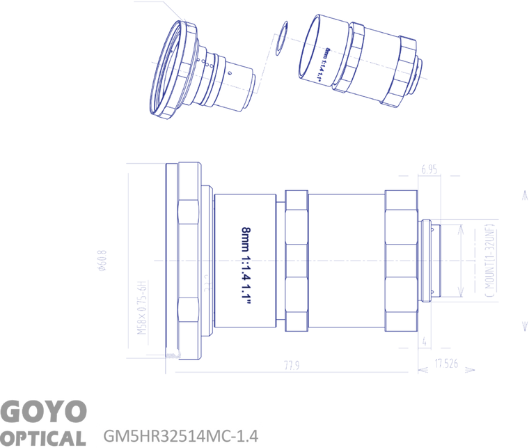 Goyo Optical GM5HR32514MC-1.4 2/3" 25mm F1.4 Fixed Iris & Manual Focus C-Mount Lens, Anti-Shock & Vibration, 5 MP Rated
