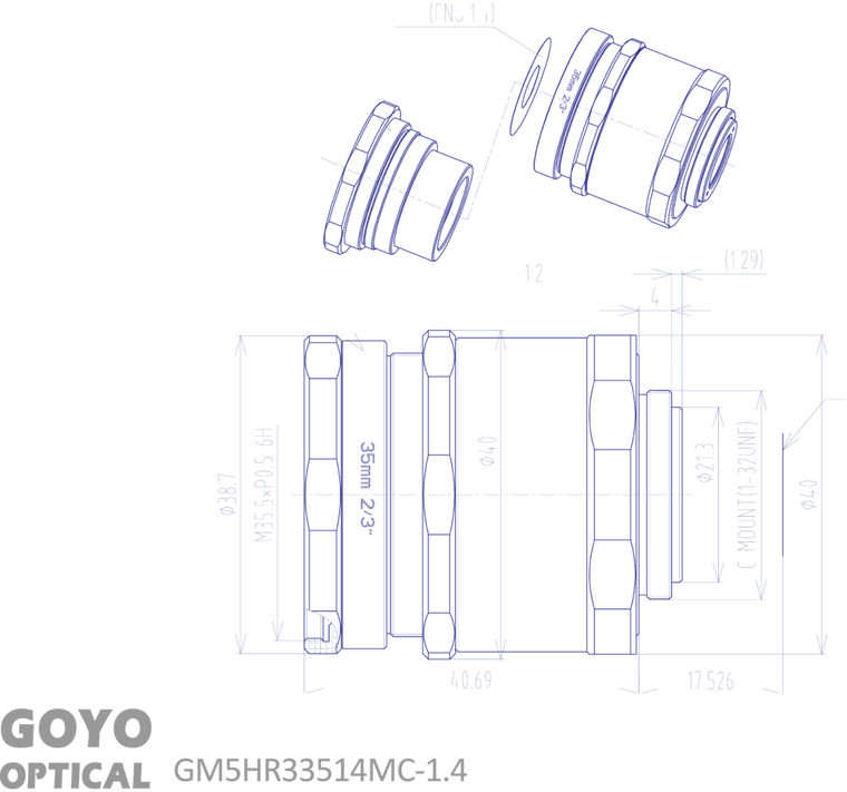 Goyo Optical GM5HR33514MC-1.4 2/3" 35mm F1.4 Fixed Iris & Manual Focus C-Mount Lens, Anti-Shock & Vibration, 5 MP Rated