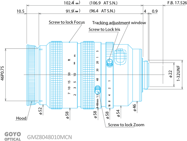 Goyo Optical GMZ8048010MCN 1/2" 8-48mm F1.0 Manual Zoom, Focus & Iris C-Mount Lens
