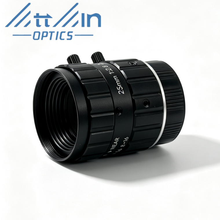 Tiin Optics C2523 2/3" 25mm F2.8 Manual Iris C-Mount Lens, 2.5 Micron Pixels, 12 MP Rated