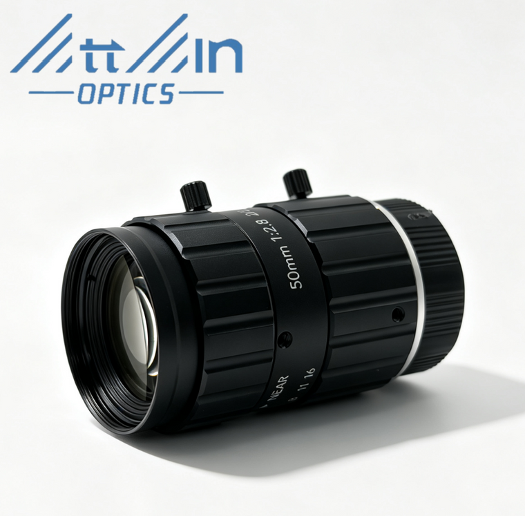 Tiin Optics C5023 2/3" 50mm F2.8 Manual Iris C-Mount Lens, 2.5 Micron Pixels, 12 MP Rated