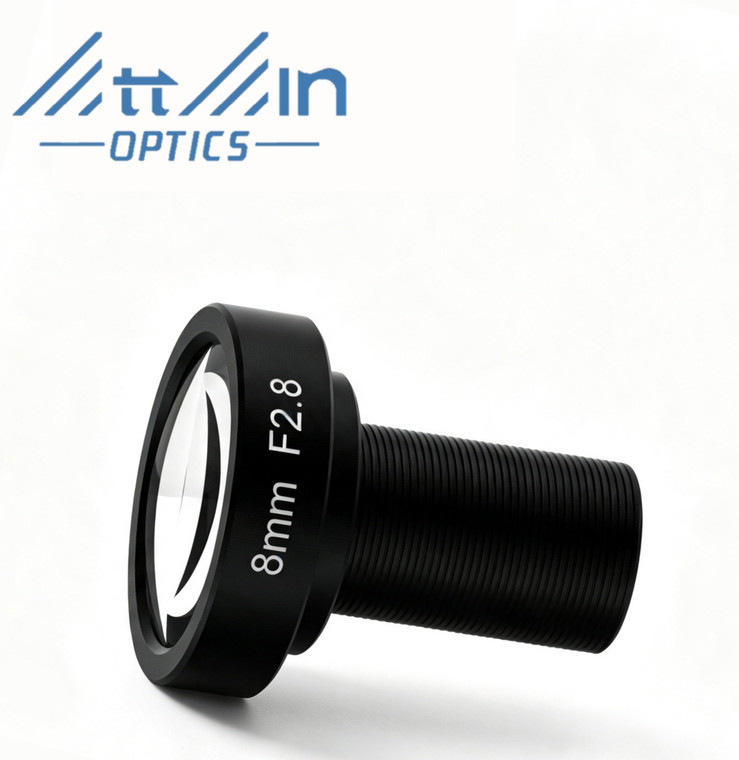 Attain Optics S0828 1/1.8in 8mm F2.8 Fixed Iris M12 Mount (S-Mount) Lens, Low Distortion, 5 MP Rated