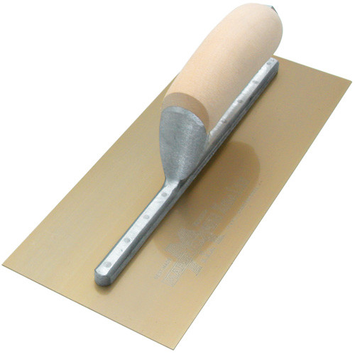 Marshalltown 14 X 5 PermaShape "Flat" Golden Stainless Finishing Trowel w/ Wooden Handle