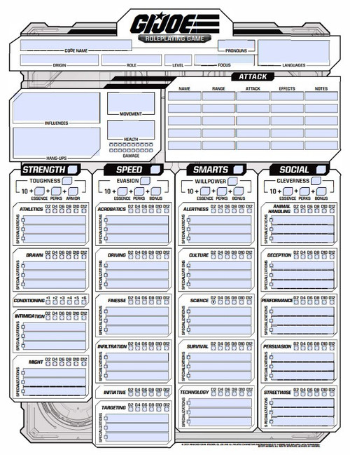 GI JOE Roleplaying Game Fillable Character Sheet PDF