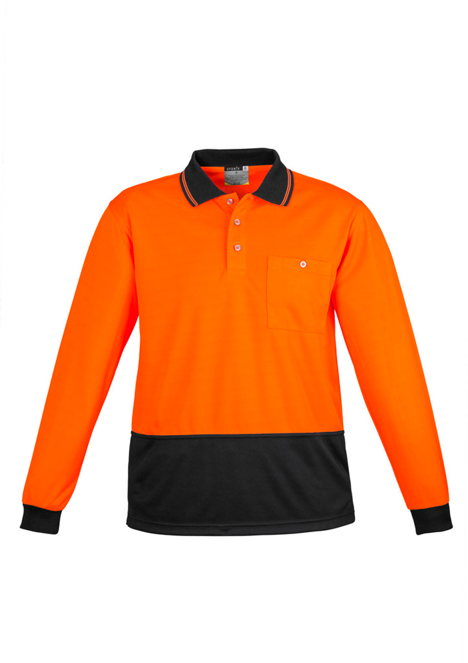 Syzmik ZH232 Unisex Hi Vis Basic Spliced Polo Long Sleeve | Available Colours: Orange/Navy, Orange/Charcoal, Yellow/Charcoal, Orange/Black, Yellow/Black, Yellow/Navy