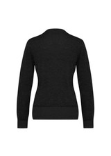 A black merino cardigan with a textured design, featuring long sleeves and a ribbed hem.