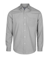 A button-up shirt in light grey with a single chest pocket and long sleeves. It features a brand logo.