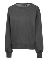 A grey Ladies Saturday Crew Neck Sweatshirt featuring long sleeves and a relaxed fit, with a branding logo. A grey Ladies Saturday Crew Neck Sweatshirt featuring long sleeves and a relaxed fit, with a branding logo.