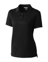 A black women's polo shirt with a collar, featuring a logo. Suitable for casual or active wear. A black women's polo shirt with a collar, featuring a logo. Suitable for casual or active wear.