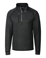A polar fleece half zip jacket in dark grey with a zippered chest pocket and a logo. A polar fleece half zip jacket in dark grey with a zippered chest pocket and a logo.