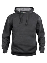A dark grey hoodie with a front pocket and a drawstring hood. The hoodie features a logo. A dark grey hoodie with a front pocket and a drawstring hood. The hoodie features a logo.