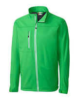 A green softshell jacket with a zippered pocket and contrasting detailing. Features a logo on the chest area. A green softshell jacket with a zippered pocket and contrasting detailing. Features a logo on the chest area.
