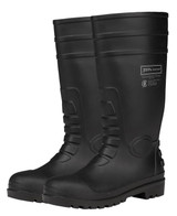 Black waterproof boots with a textured design and a logo, featuring a sturdy sole. Black waterproof boots with a textured design and a logo, featuring a sturdy sole.