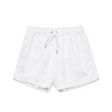 A pair of white dress shorts featuring an elastic waistband with a drawstring and a logo. A pair of white dress shorts featuring an elastic waistband with a drawstring and a logo.