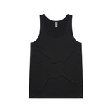 A black singlet with a round neckline and a logo at the back. The fabric appears smooth and lightweight. A black singlet with a round neckline and a logo at the back. The fabric appears smooth and lightweight.